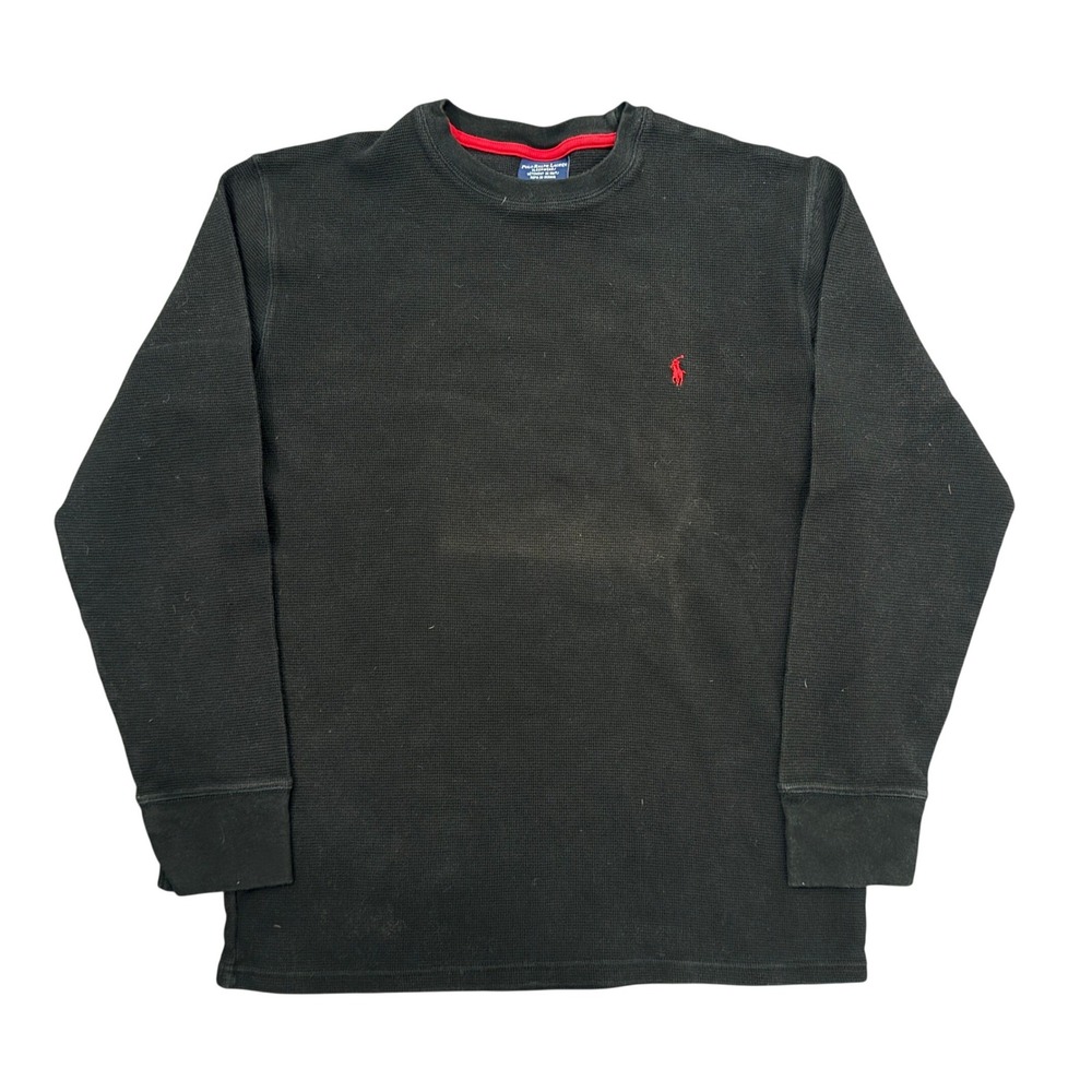 Polo Ralph Lauren Mens Waffle Knit Thermal Long Sleeve Shirt Black Red Pony L